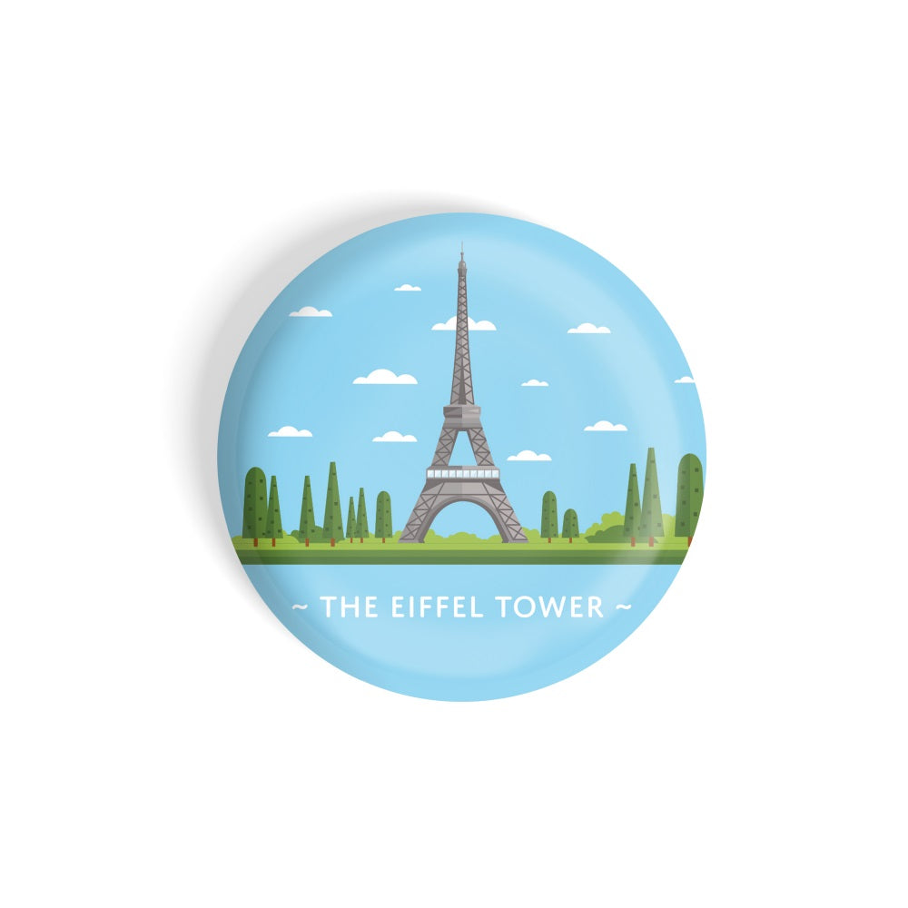 dhcrafts Round Fridge Magnet Blue Color Monuments Eiffel Tower Glossy Finish Design Pack of 1 (58 mm)